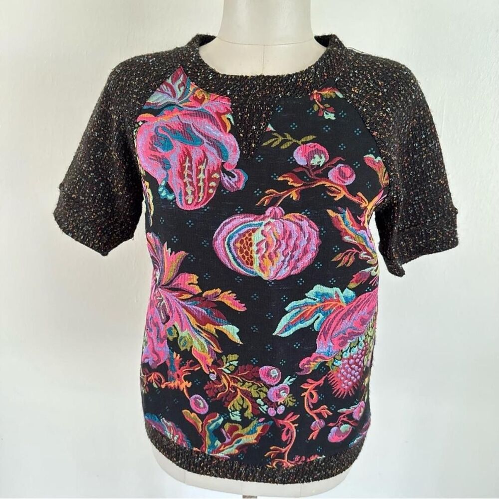 Anthropologie James Coviello black whimsigoth shirt iridescent embroidery sz S